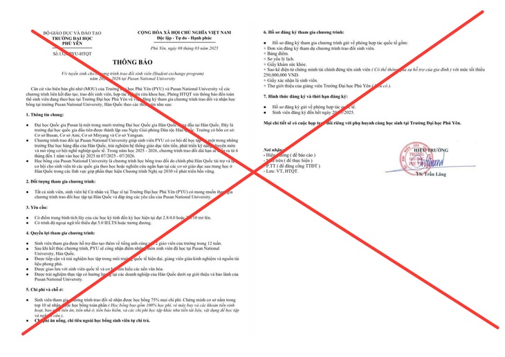 Cảnh báo văn bản giả mạo về chương trình trao đổi sinh viên
