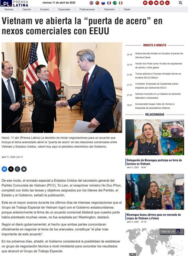 Hãng Prensa Latina: Việt Nam mở 'cánh cửa thép' trong quan hệ thương mại với Mỹ