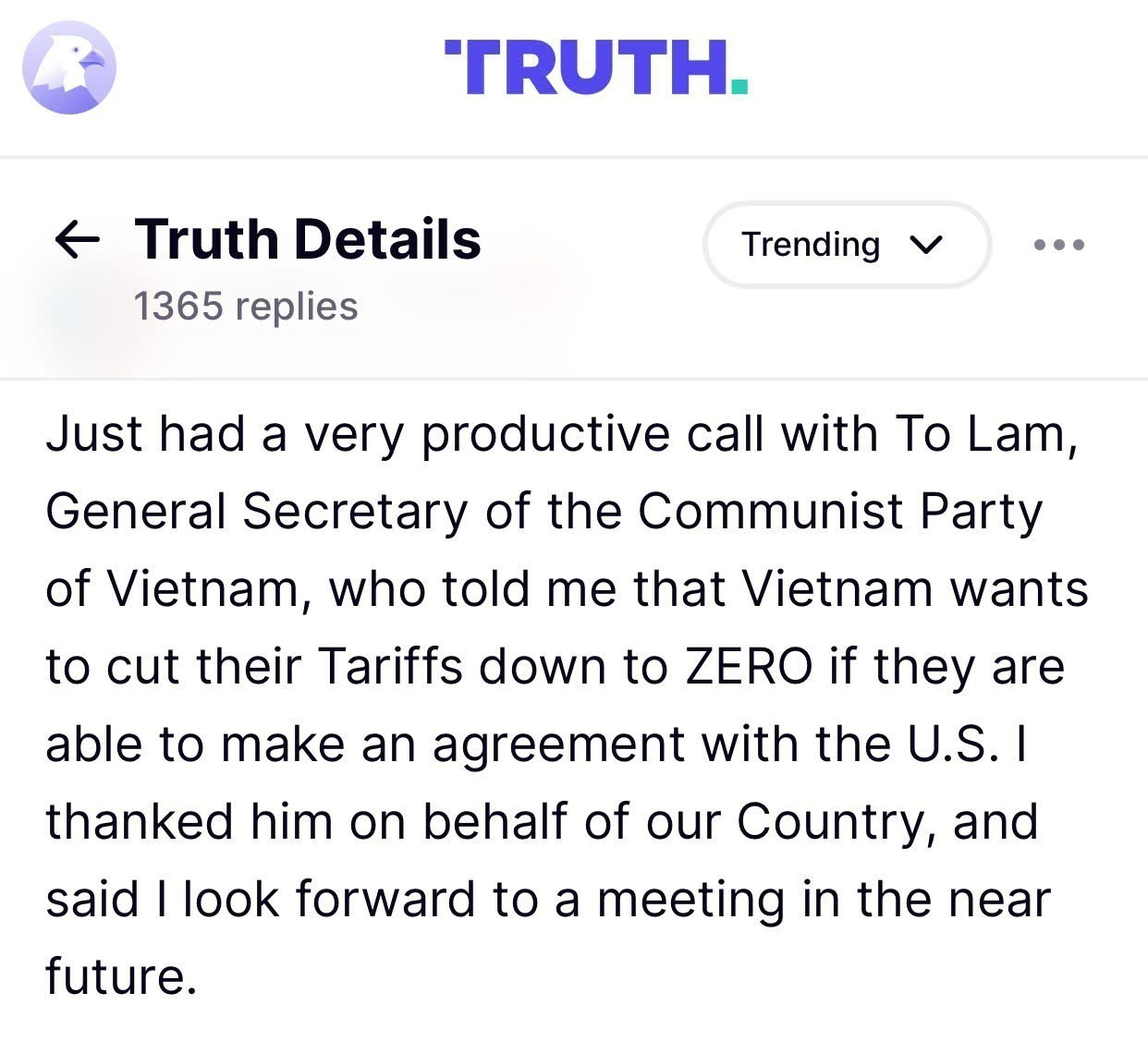 Tổng thống Hoa Kỳ: Cuộc điện đàm với Tổng Bí thư Tô Lâm rất “hiệu quả”