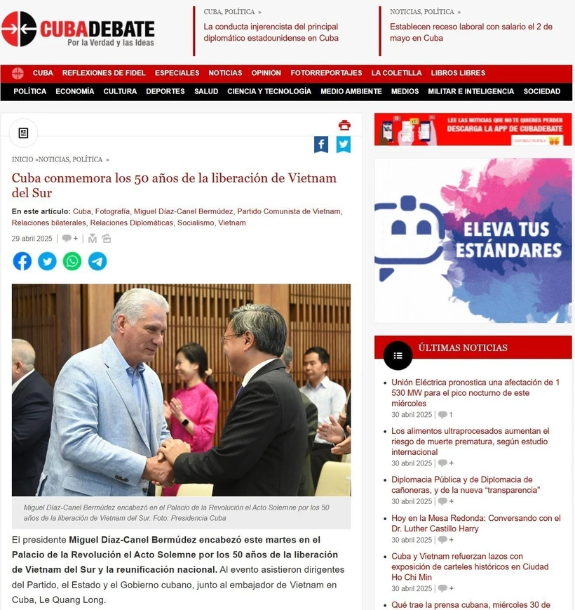 50 năm Thống nhất đất nước: Việt Nam trong trái tim bạn bè Cuba