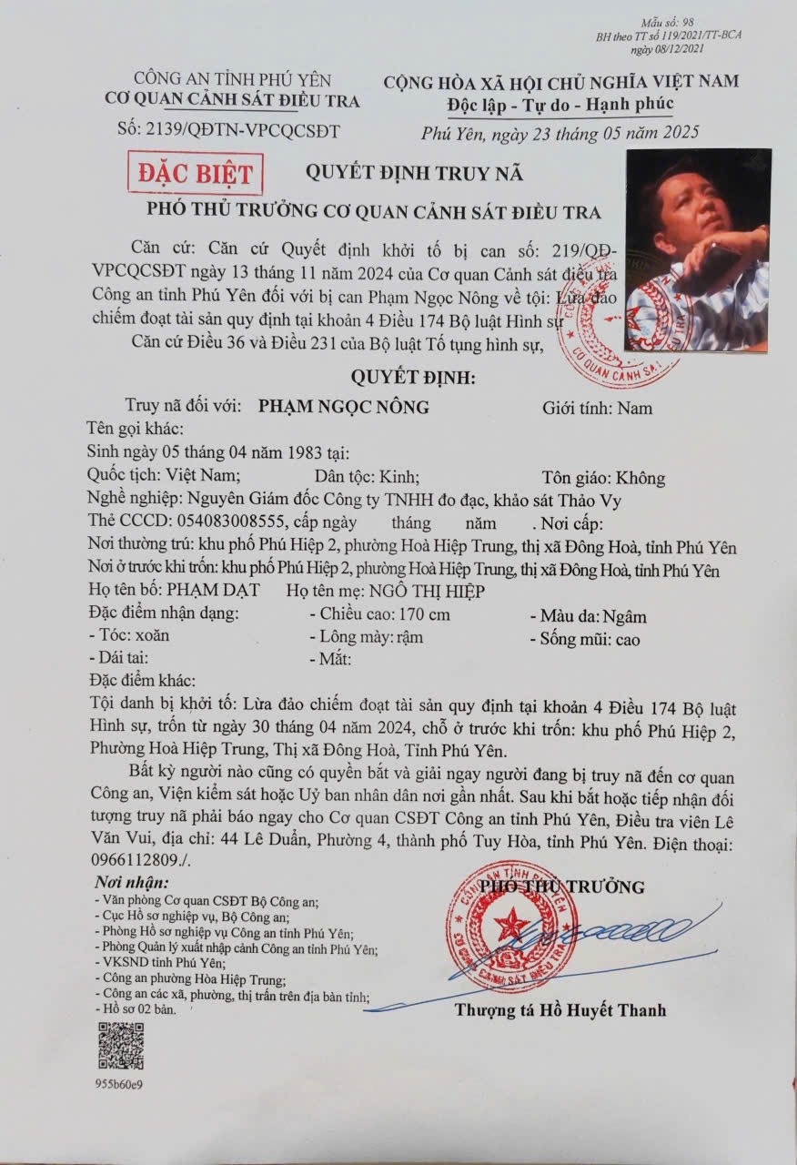 Truy nã đặc biệt bị can lừa đảo chiếm đoạt gần 2,1 tỉ đồng 