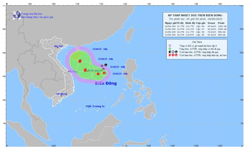 Vùng áp thấp đã mạnh lên thành áp thấp nhiệt đới